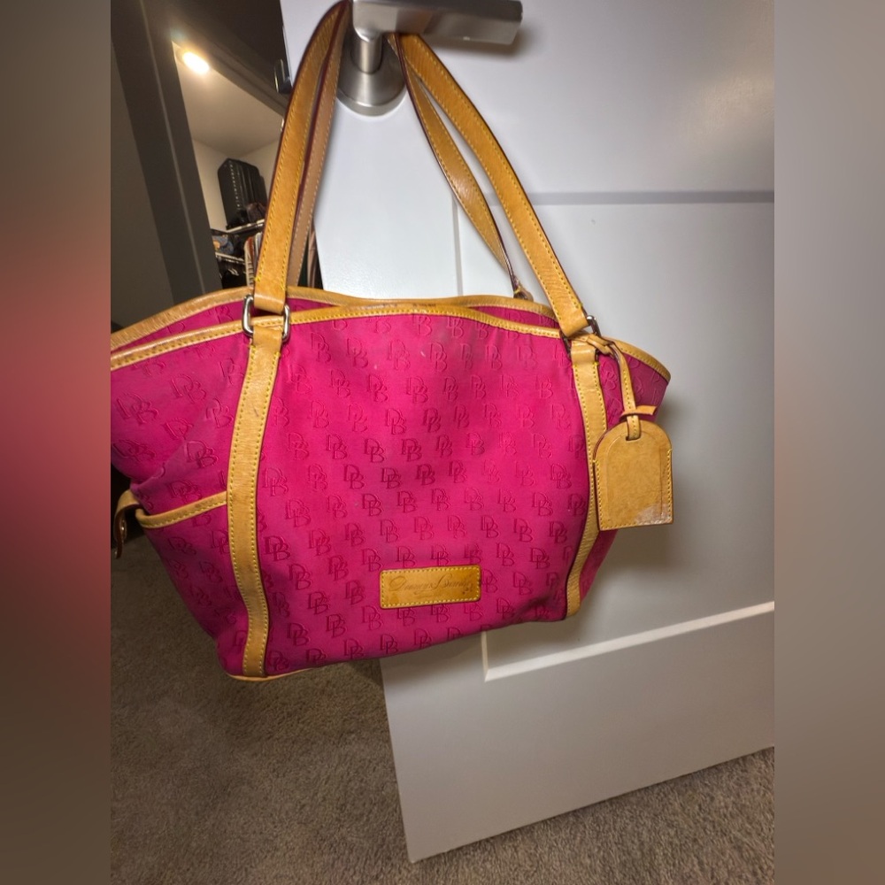 Dooney & Bourke Fuchsia and Tan Tote Bag